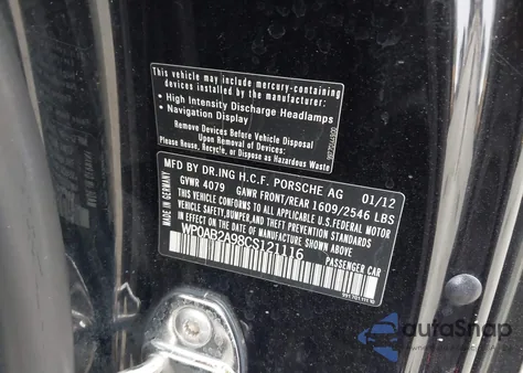 2012 Porsche 911 Carrera S из США, поврежденный, VIN WP0AB2A98CS121116